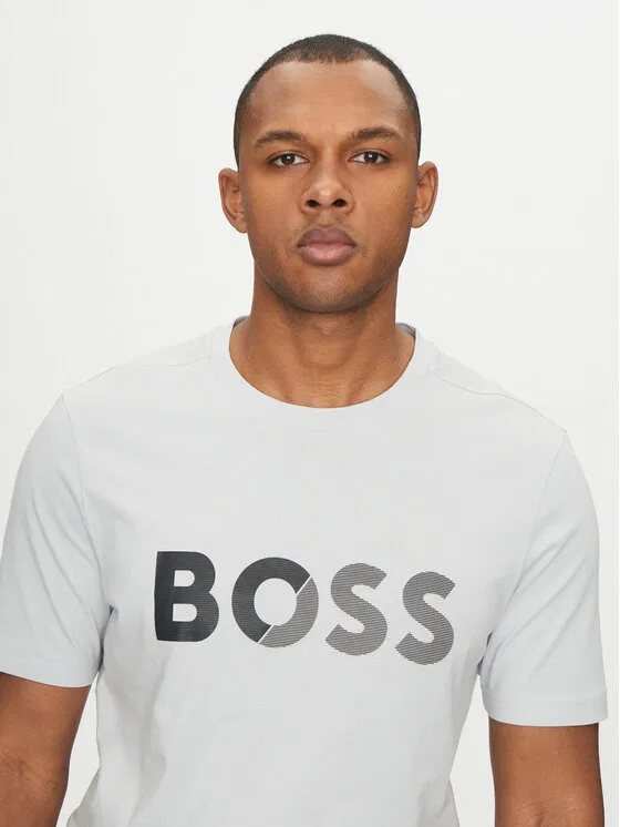 Футболка regular fit Tape Logo Boss, серый — фото 4