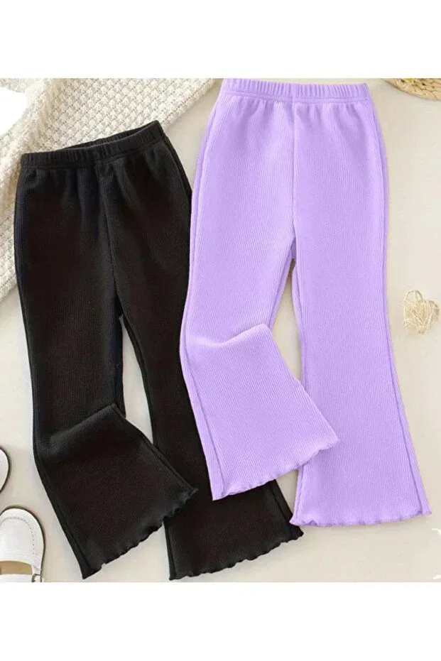 Детские брюки для девочек с завышенной талией Bebeğime Çorap, Lilac-Black