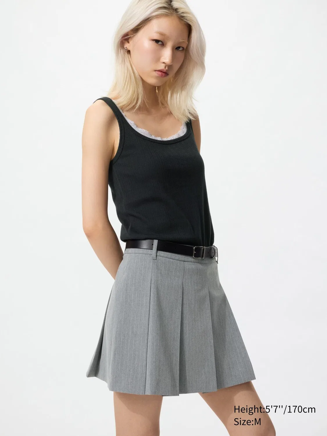 Юбка-шорты Uniqlo, плиссированная, полосатая, серый