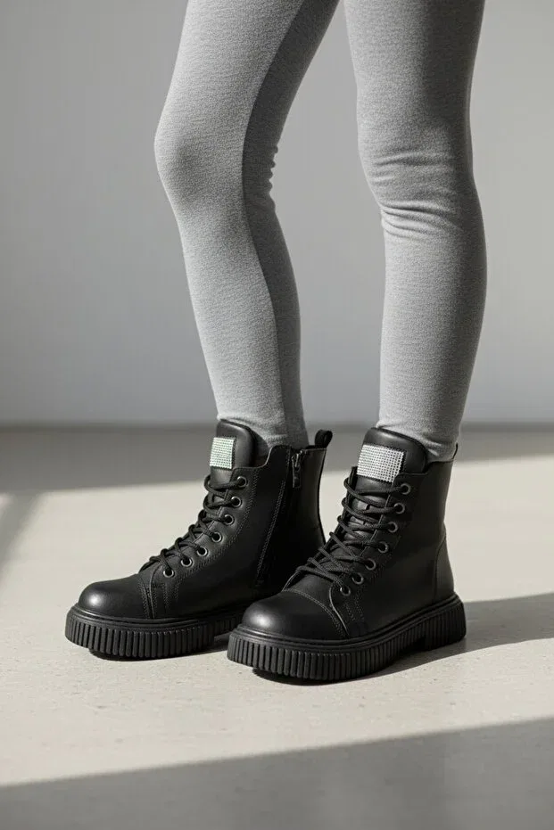Детские ботинки для девочек с коротким каблуком Patik Bebe, Black — фото 2