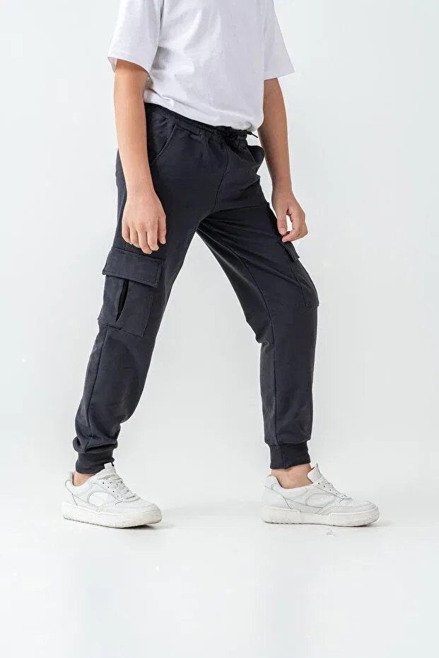 Детские спортивные штаны для мальчиков с принтом Cargo Pocket Cover Level Up Mışıl Kids, Smoke Grey — фото 3