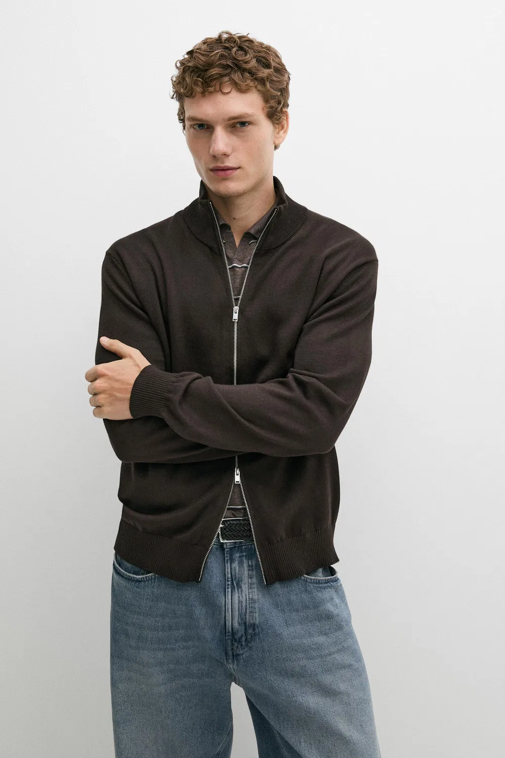 Кардиган Massimo Dutti 100% Cotton Knit, коричневый меланж