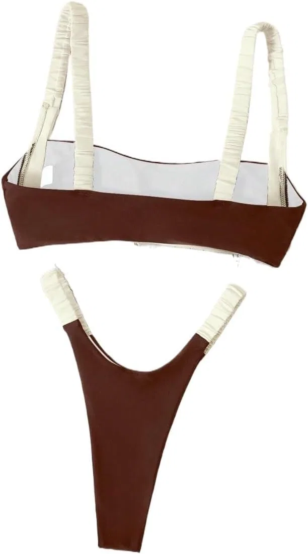 Женский бикини-сет с квадратным вырезом Low Waist, Brown — фото 2