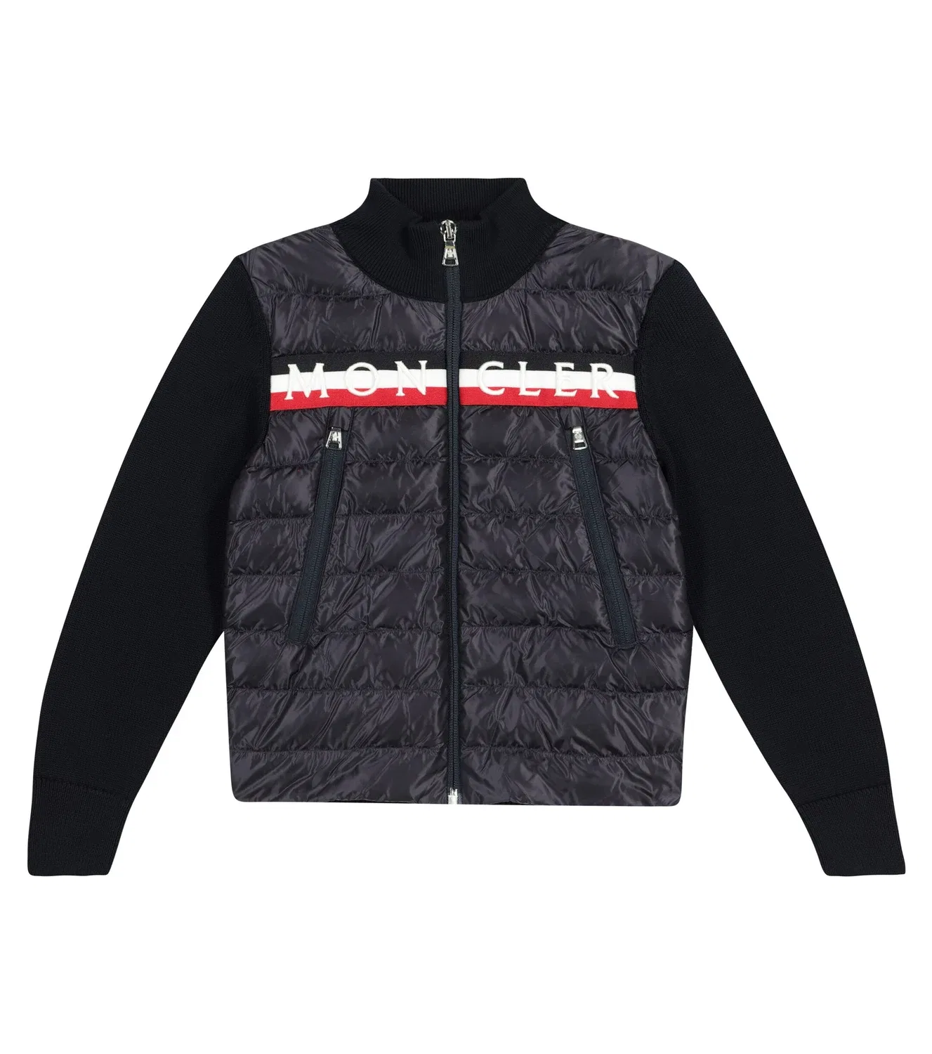 Пуховик с логотипом и прострочкой Moncler Enfant, синий