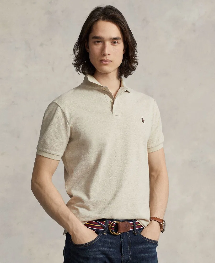Поло с коротким рукавом, из хлопкового пике, Custom Slim Fit Polo Ralph Lauren, Expedition Dune Heather