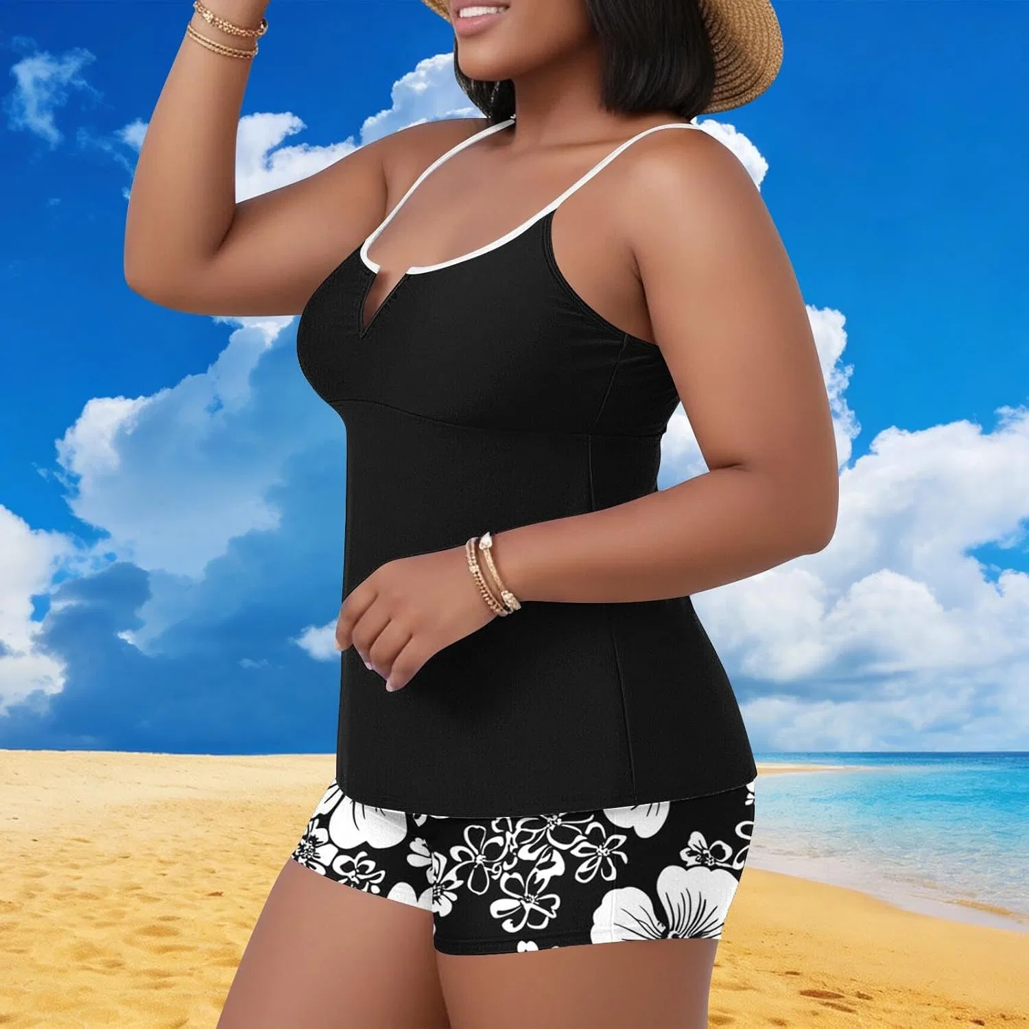 Женский танкини-комплект с утяжкой живота Plus Size, Black — фото 2