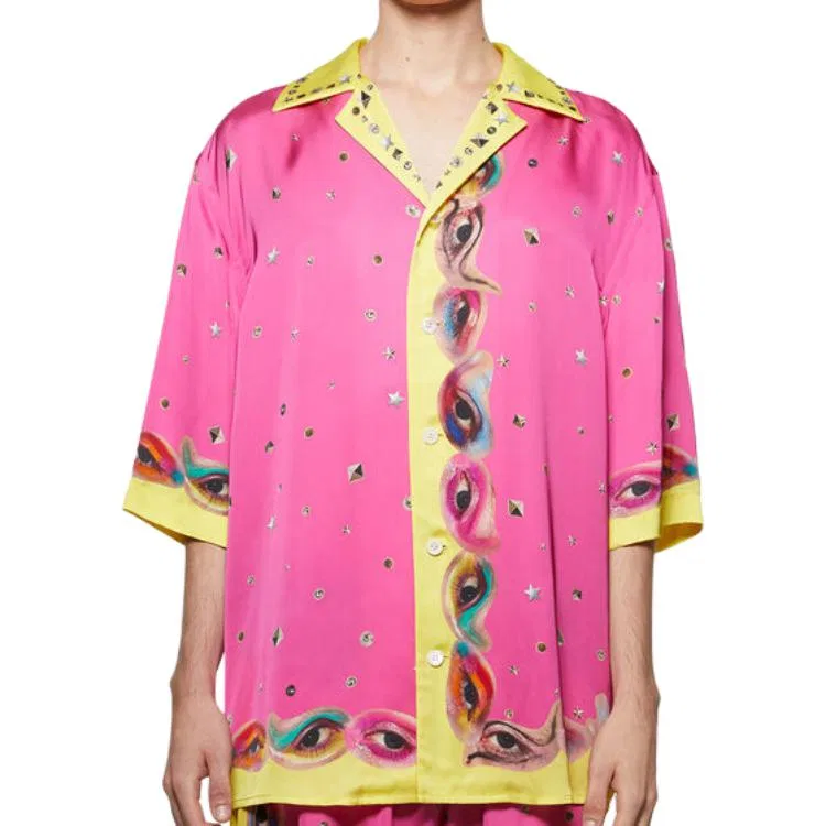 Рубашка с принтом из сатина, Acne Studios, Pink Purple — фото 3