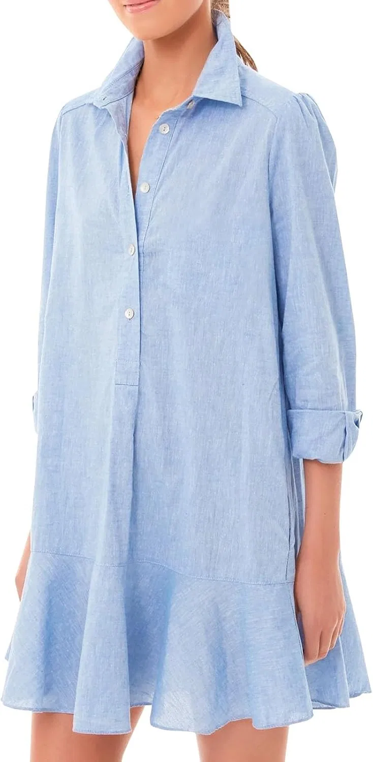 Женское летнее платье макси с 3/4 рукавами, Light Blue