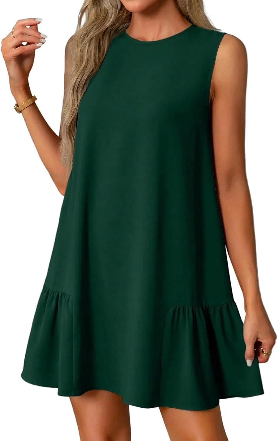 Женское летнее платье A-силуэта с рюшами, Dark Green