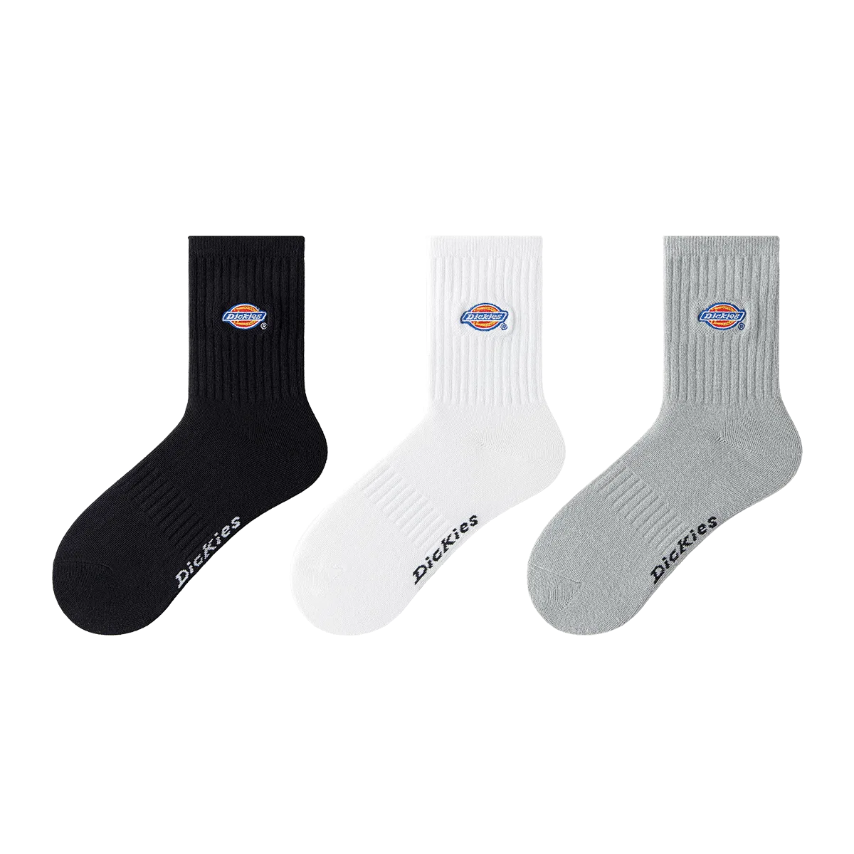 Детские высокие носки с вышивкой Dickies, White/Gray/Black