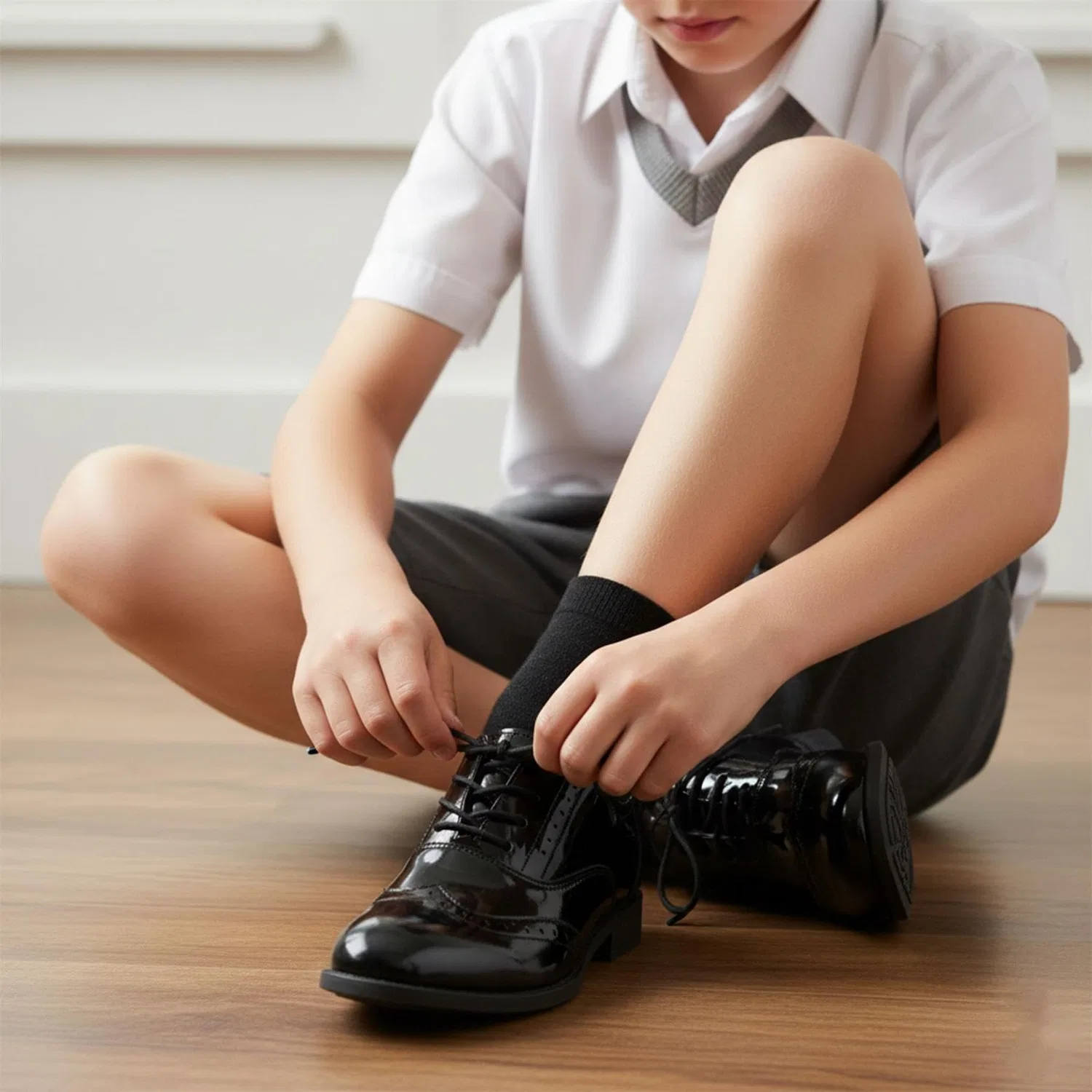 Детские туфли-оксфорды для мальчиков классические с кожаным верхом Sch Oxford Shoes A2Z, Black Paint — фото 4