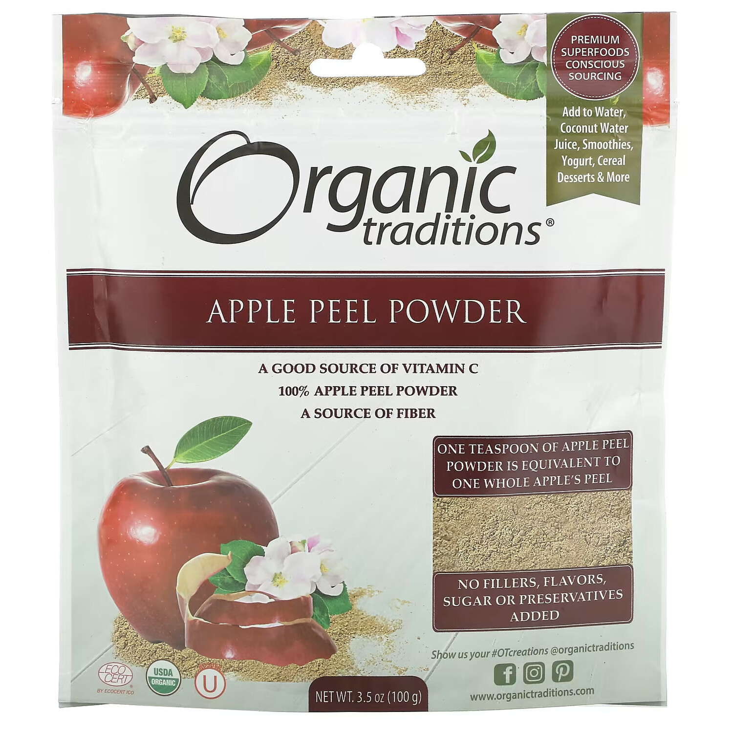 

Organic Traditions, Порошок из яблочной цедры, 100 г (3,5 унции)