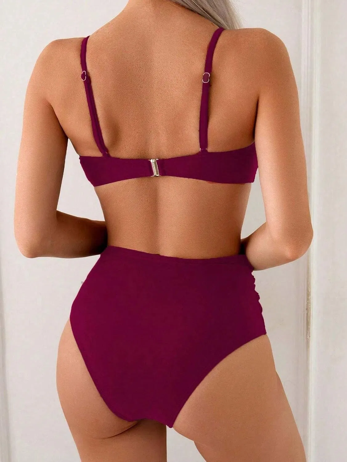 Женский бикини-сет с высокой талией, Wirefree, Full Cup, Burgundy — фото 3