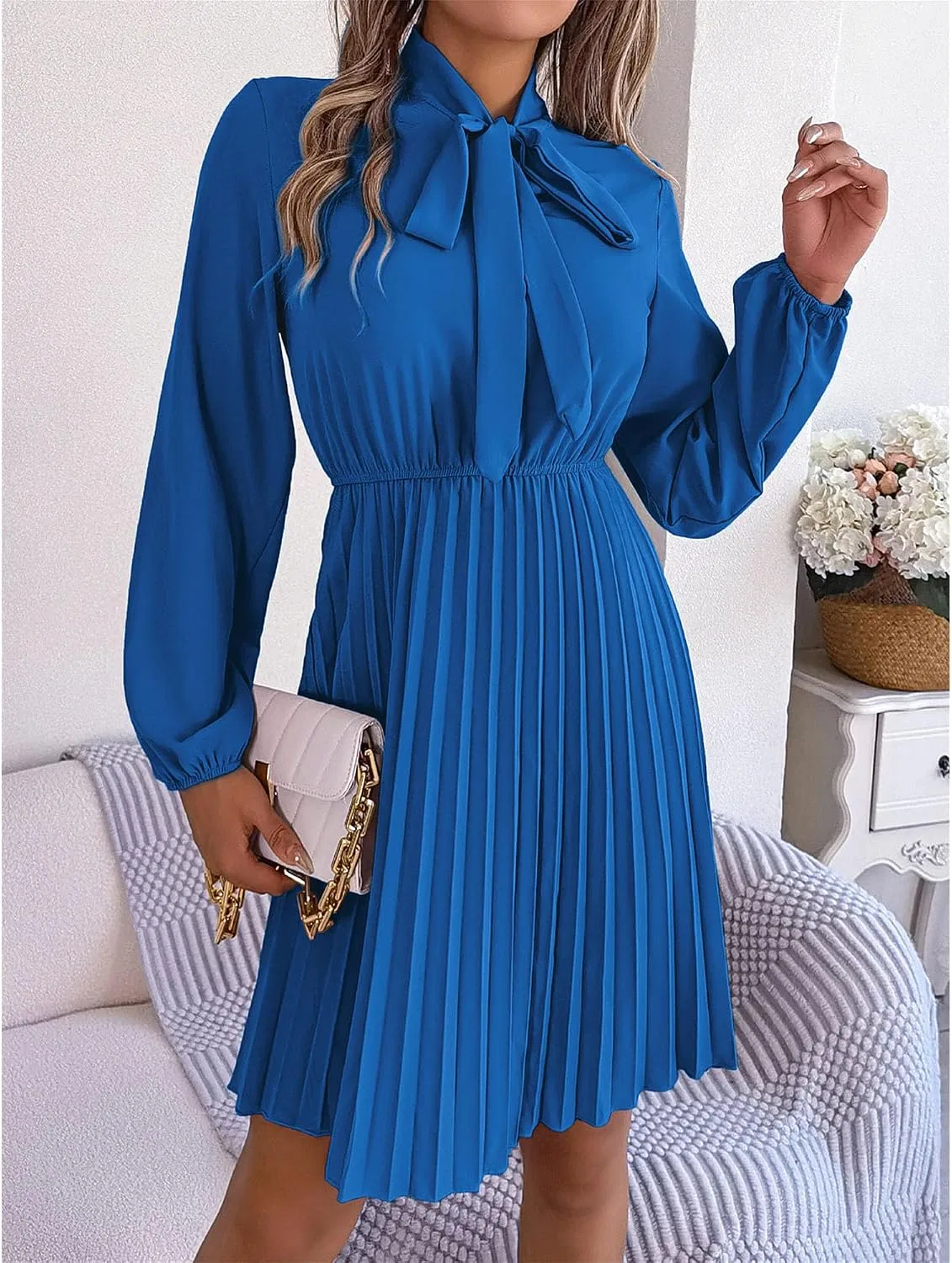 Женское повседневное платье макси A-line с завязками, Blue — фото 4