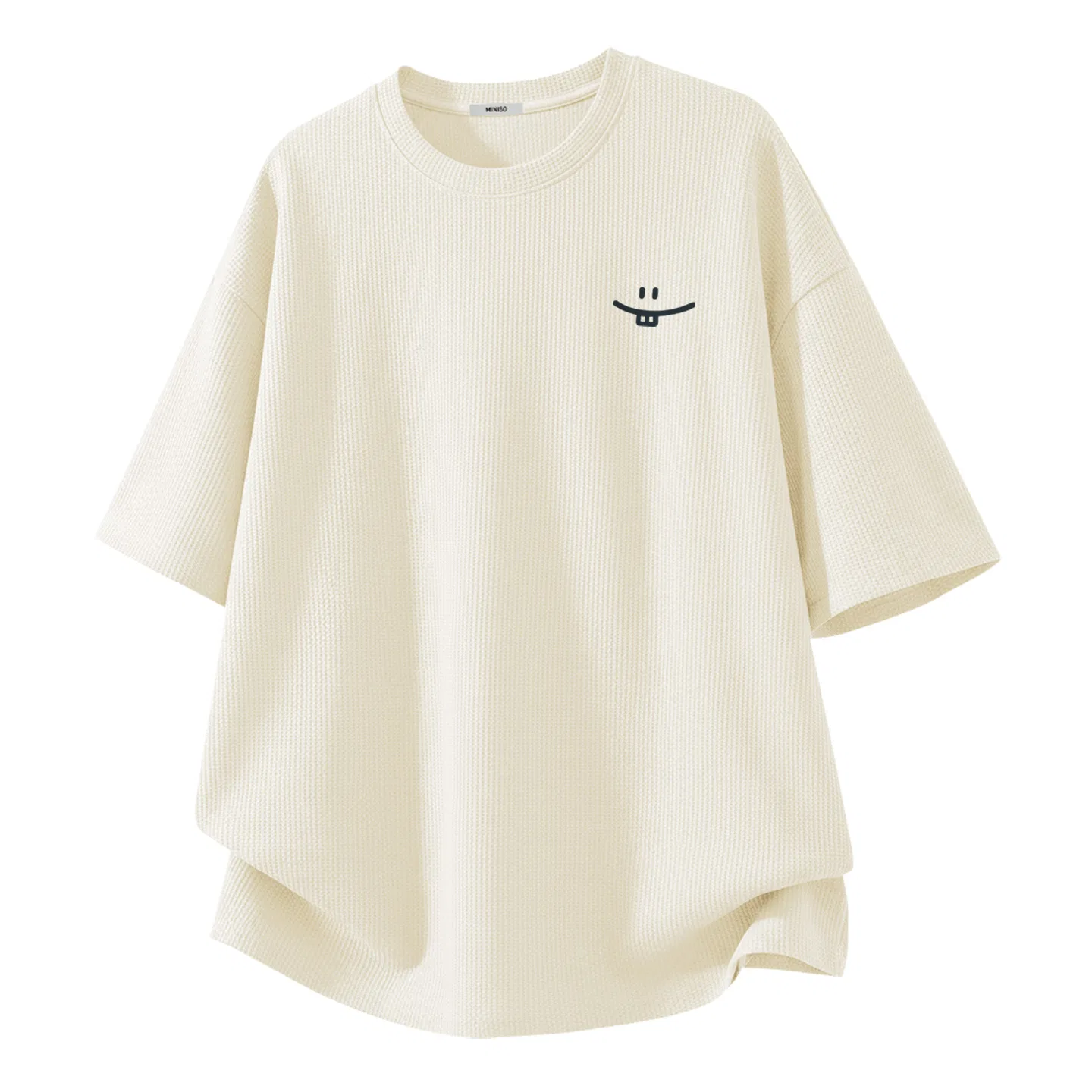 Детская футболка с принтом Heavyweight Waffle Knit MINISO, Light Beige (B Simple Smile Drawing Chest Logo)