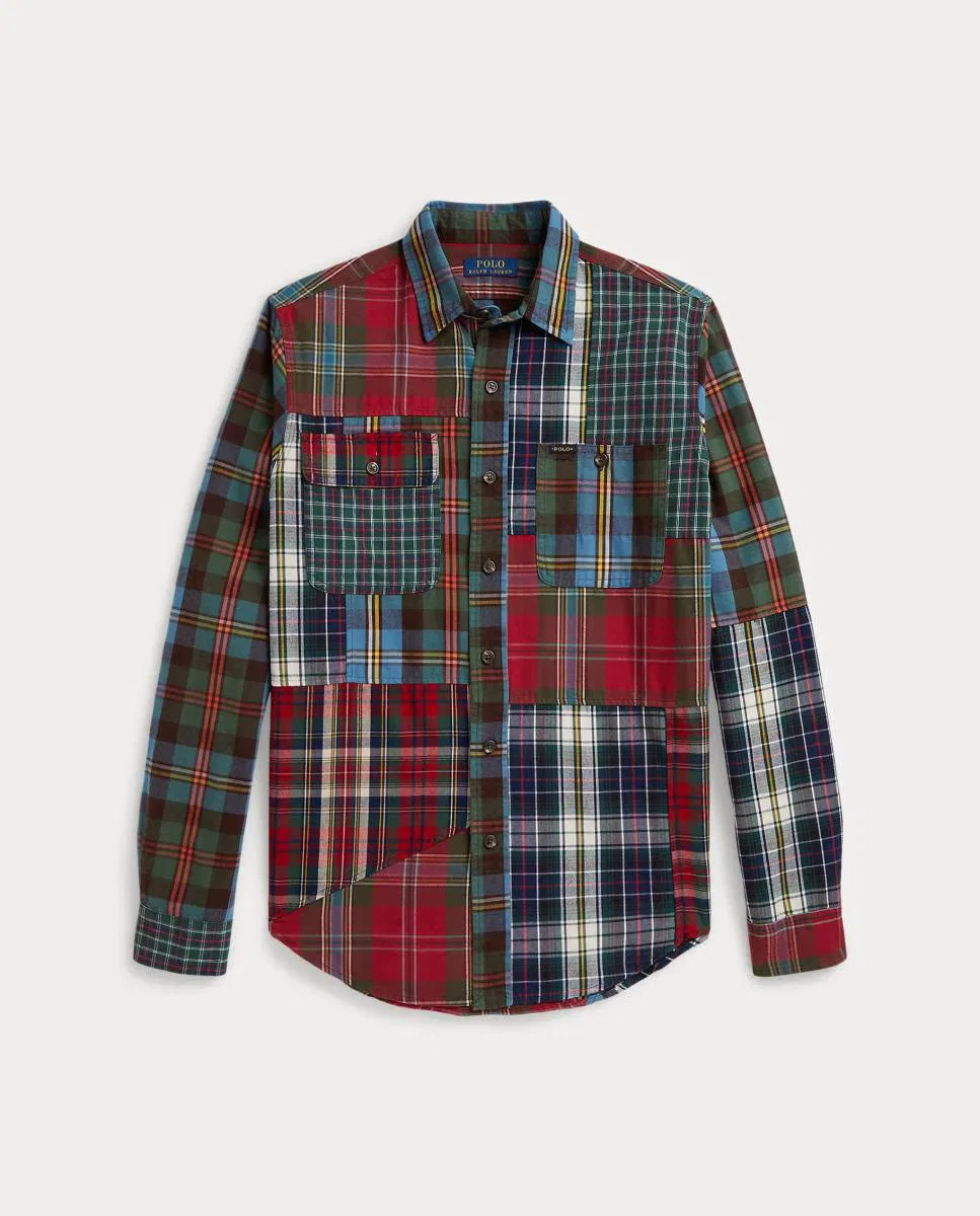 Мужская рубашка в клетку, Oxford Patchwork, Polo Ralph Lauren, гранатовый