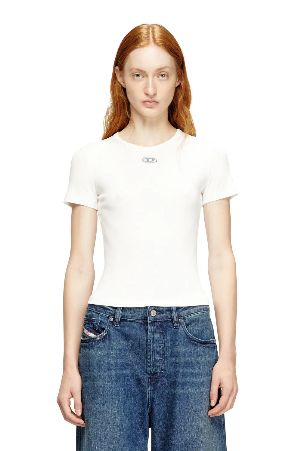 Женская футболка с коротким рукавом и металлическим логотипом Oval D Diesel, White