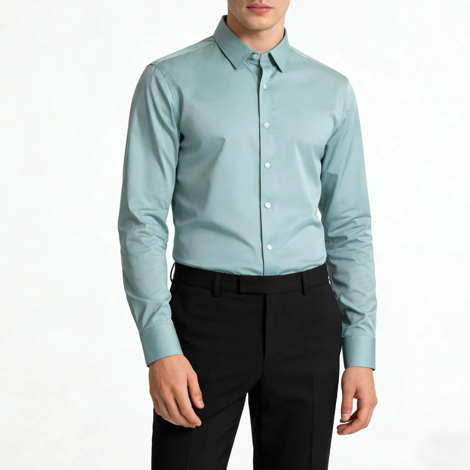 Мужская рубашка с длинным рукавом, современный slim fit, Green Bean — фото 4