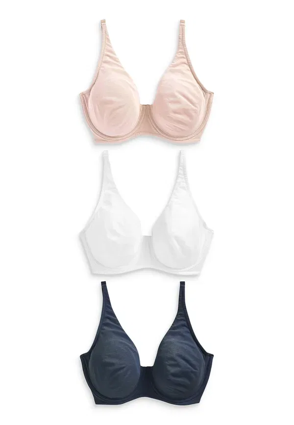 Комплект бюстгальтеров с косточками, хлопок, 3 pack, Next, White, Beige, белый/синий/бежевый — фото 2