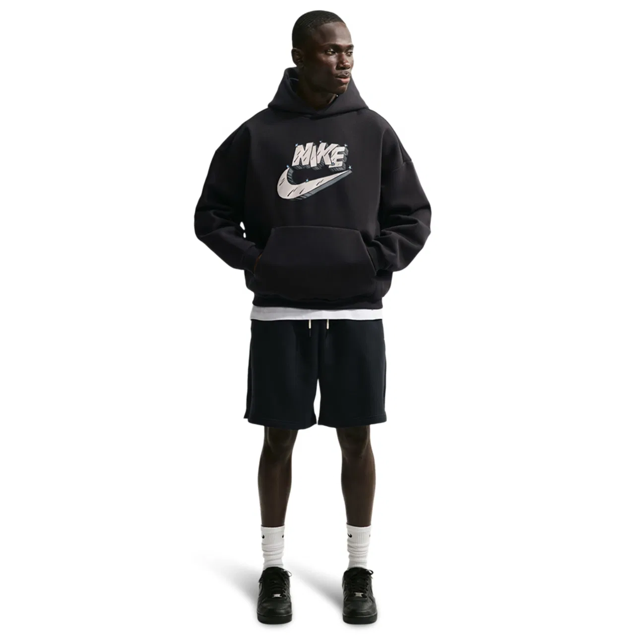 Мужское худи с начесом и технологией Therma-FIT Team Fleece Brushed Pullover Hoodie Nike, черный — фото 4