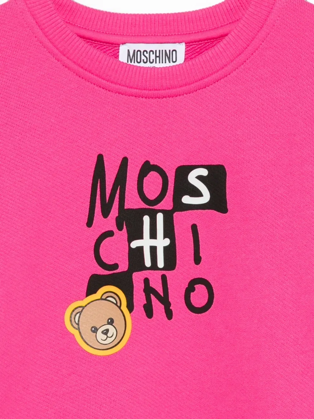 Свитер с логотипом и принтом медвежонка Тедди Moschino Kids, розовый — фото 3