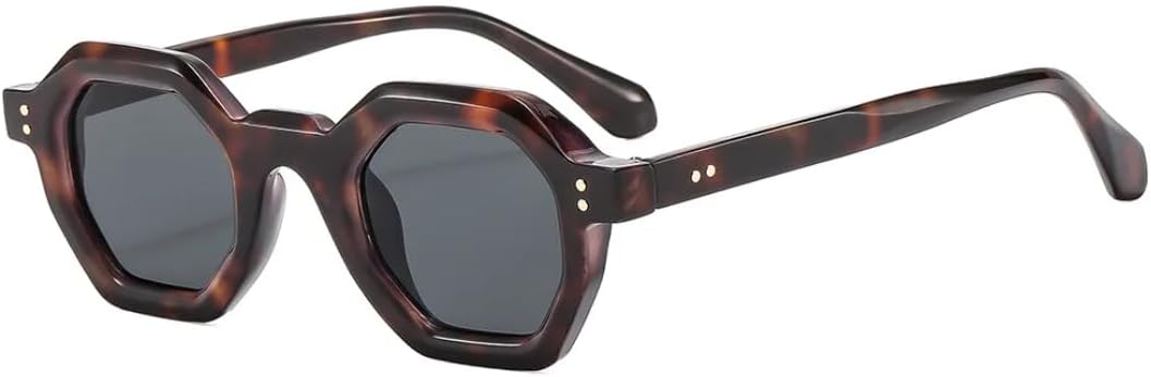 

Винтажные солнцезащитные очки Polygon Square для женщин, модные шестиугольные очки с прозрачными линзами Ocean, защита от УФ-излучения UV400 для мужчин, с заклепками UATXTAU, Leopard