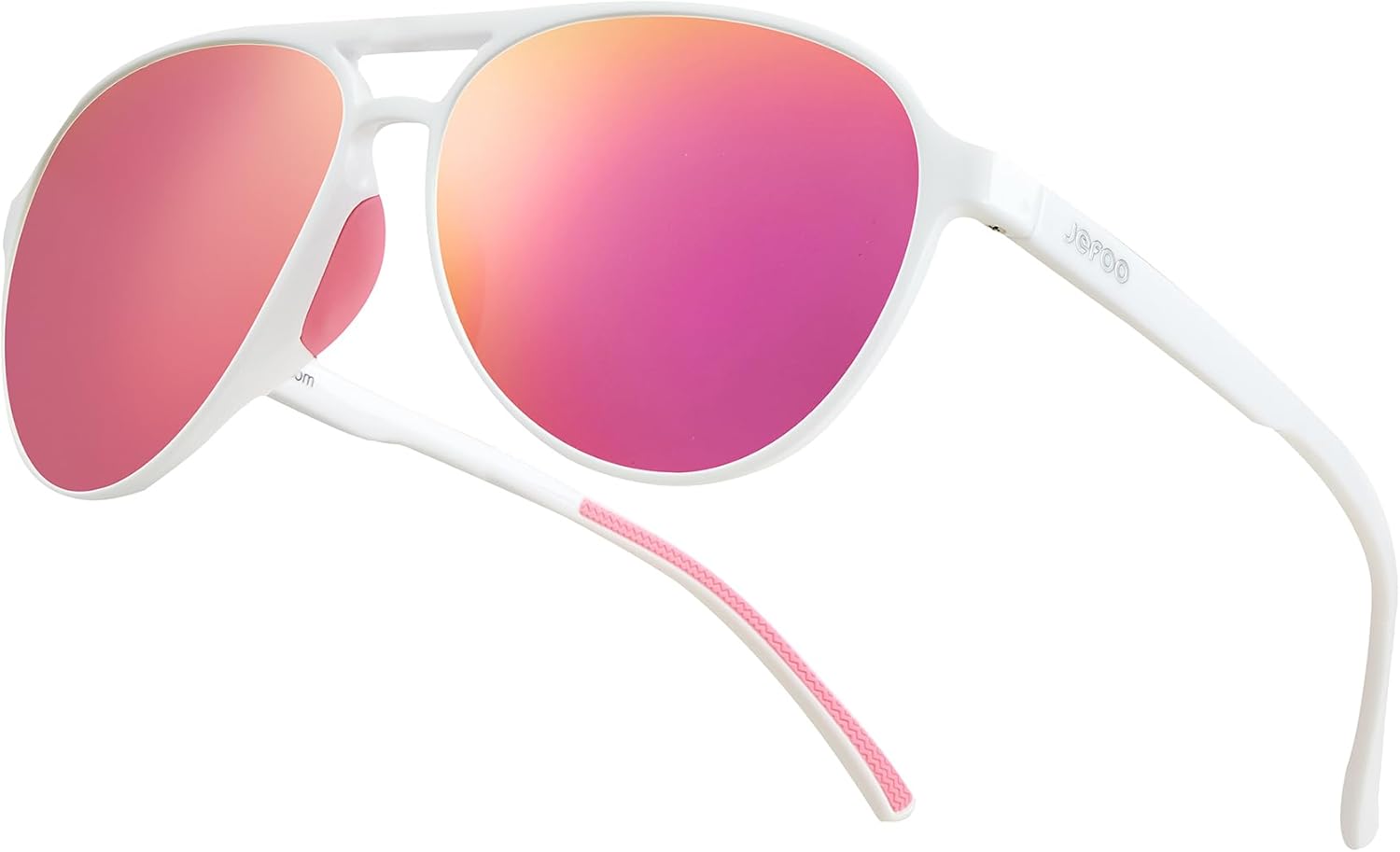 

Поляризованные солнцезащитные очки-авиаторы Jefoo для женщин и мужчин, ретро-стиль, спортивные солнцезащитные очки для защиты от УФ-излучения UV400 на открытом воздухе, White Frame / Mirrored Pink Lens