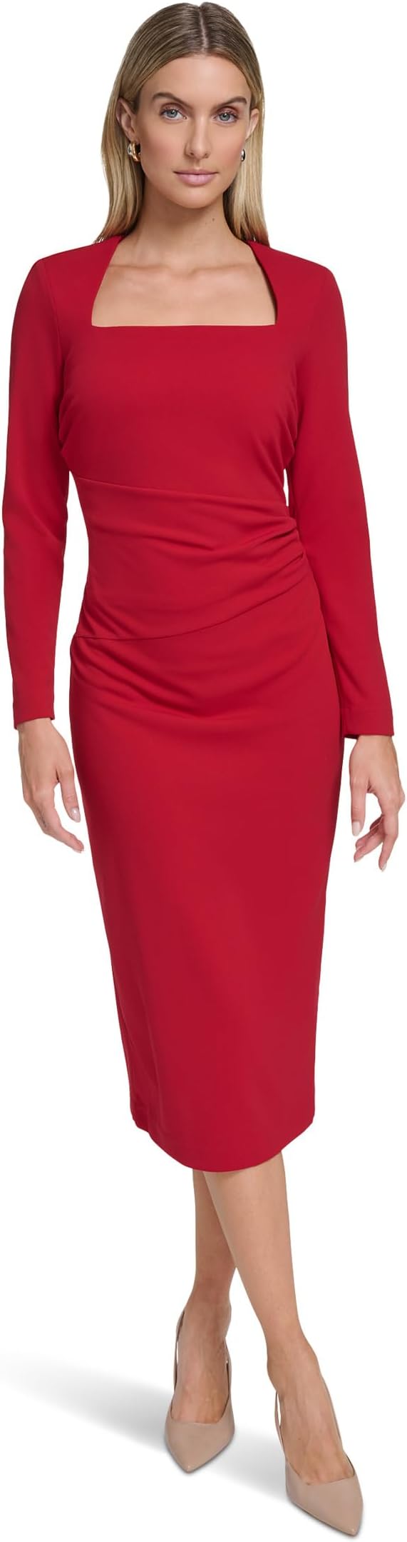 

Женское облегающее платье-миди из крепа-скуба с длинным рукавом Calvin Klein, Red
