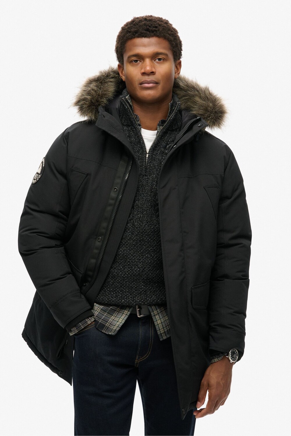 

Эверест искусственный мех парка пальто куртка Superdry, черный