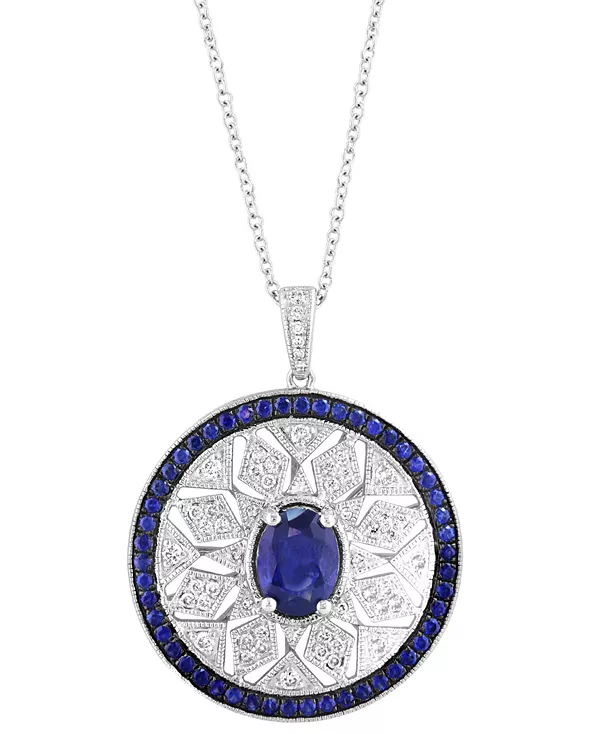 

Ажурное колье-мандала с подвеской 18 дюймов из стерлингового серебра с сапфирами (1-7/8 карата) и бриллиантами (1/3 карата) Effy Collection, sapphire