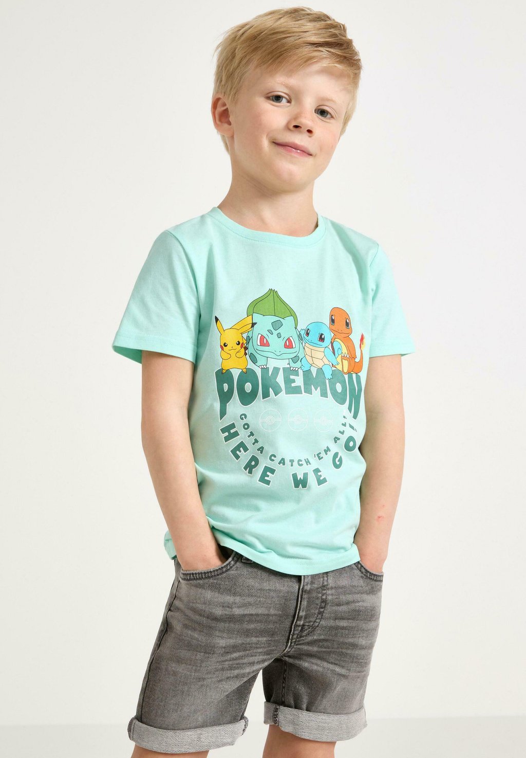 

Футболка с принтом POKÉMON Lindex, светло-голубой