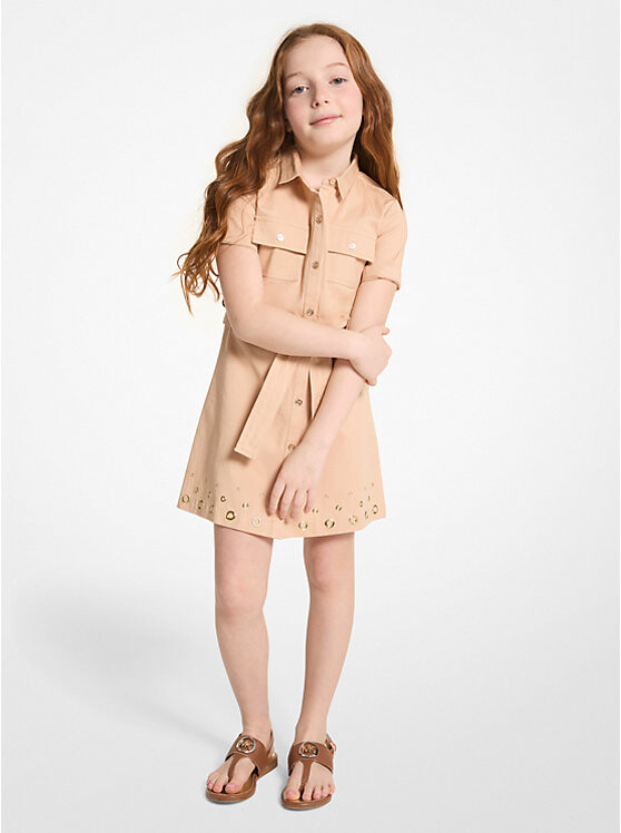 

Платье-рубашка из хлопкового твила с поясом Michael Kors Kids, коричневый
