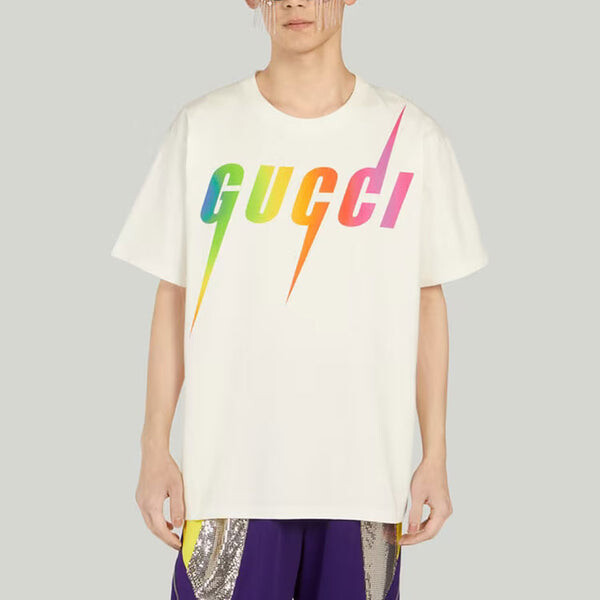 Футболка GUCCI print cotton T-shirt 'off white', белый — фото 2