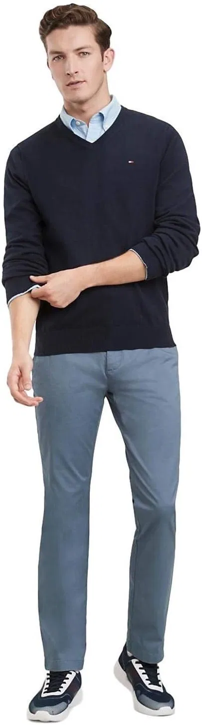 Tommy Hilfiger мужской хлопковый свитер с V-образным вырезом, Navy — фото 3