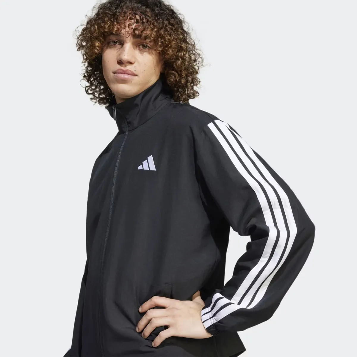 Мужской спортивный костюм Adidas Sportswear Basic Woven с тремя полосками, чёрный — фото 3