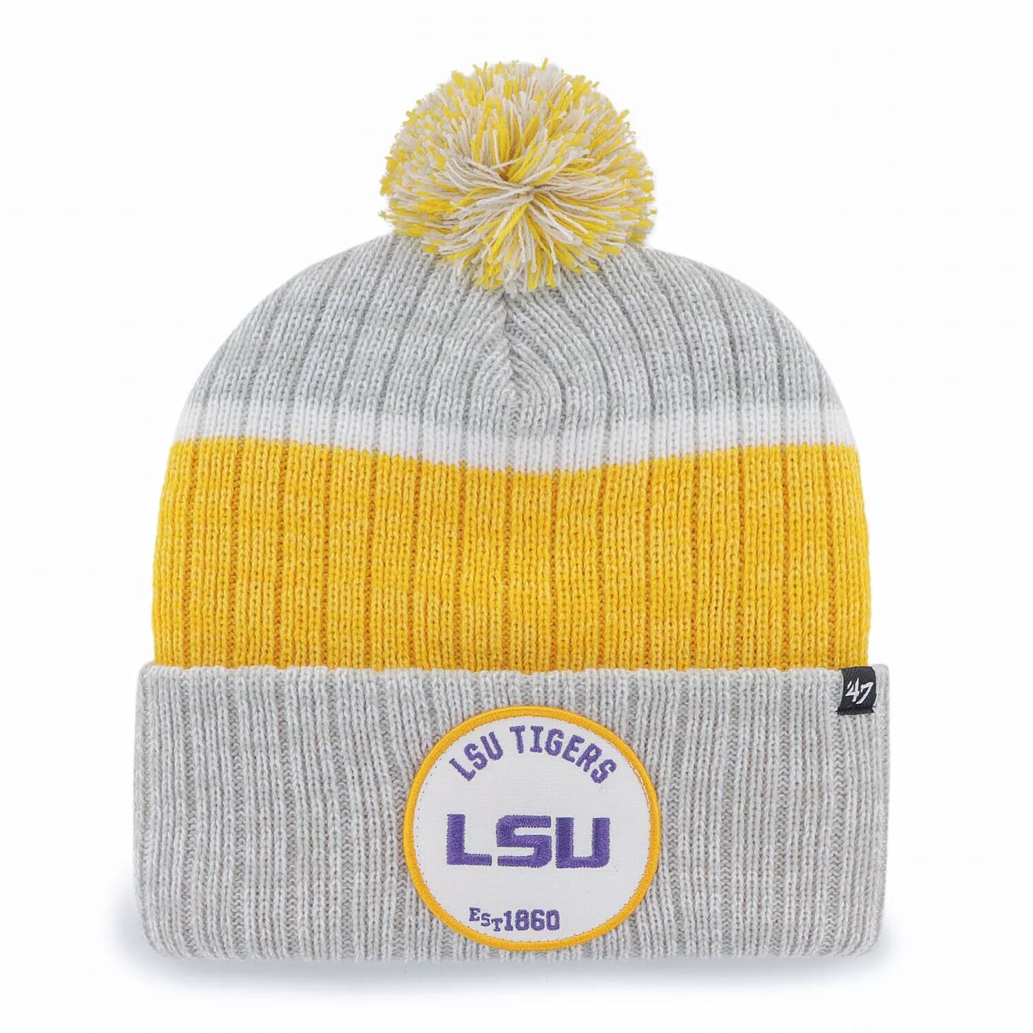 

Мужская серая вязаная шапка с манжетами и помпоном LSU Tigers Holcomb '47 47 Brand