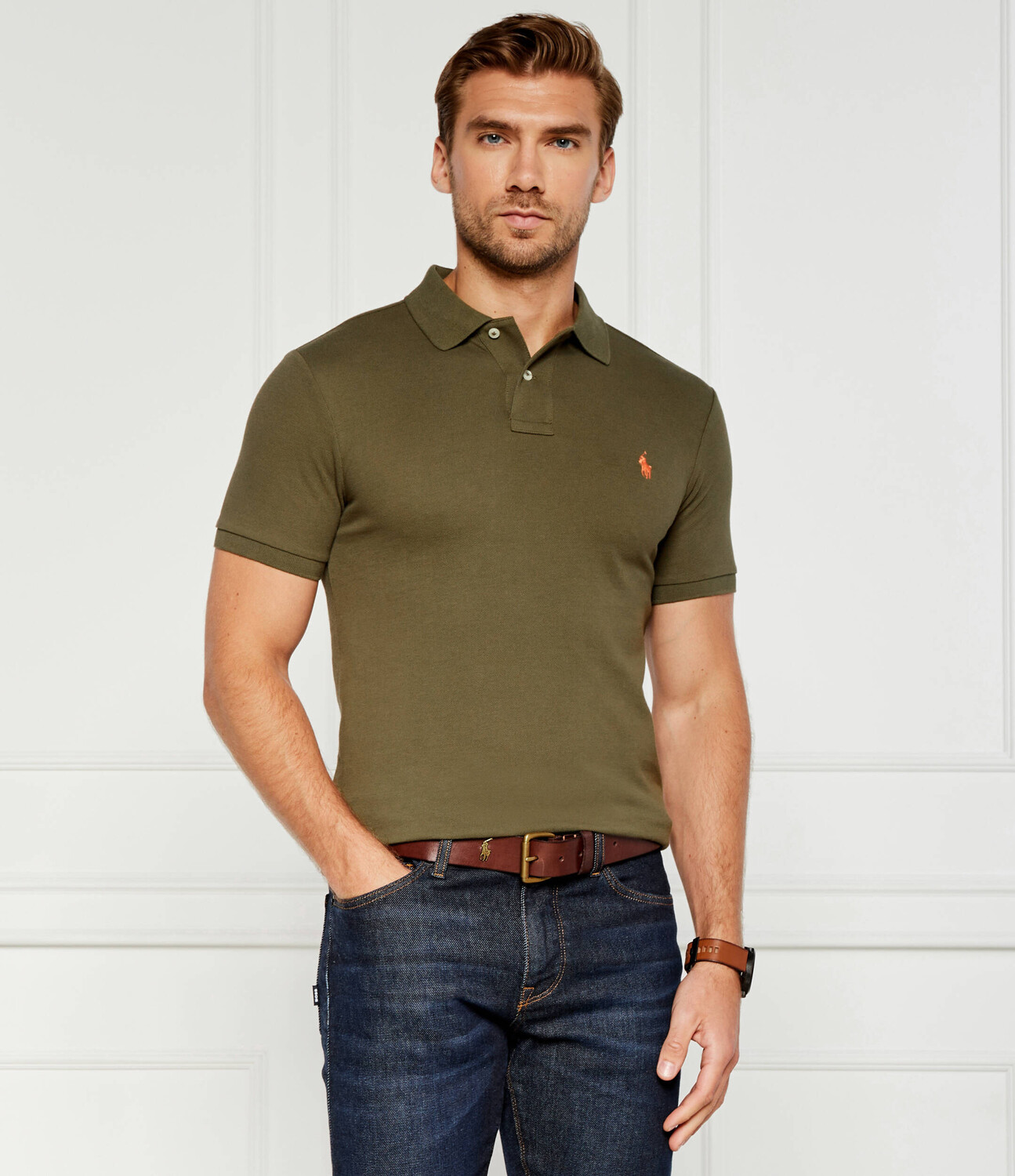Поло POLO RALPH LAUREN Slim Fit pique, цвет cachi — фото 3