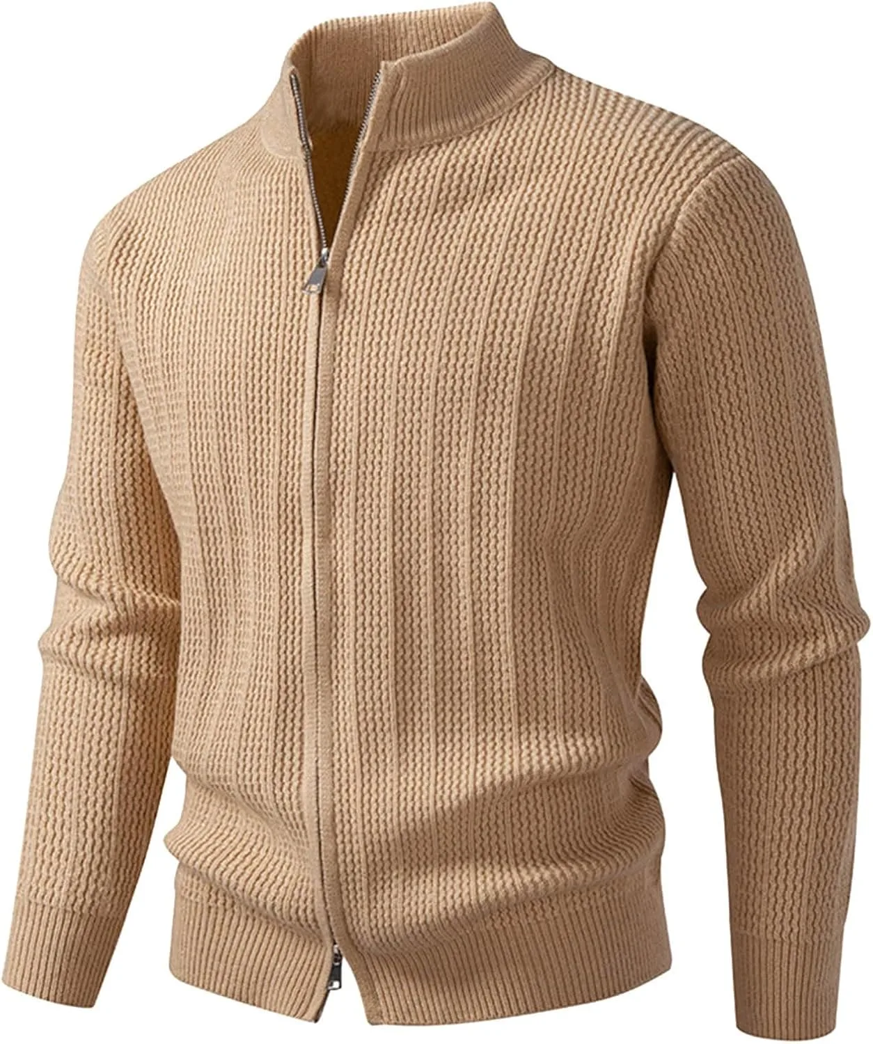 

Мужской кардиган на молнии с воротником стойкой, вязаный, slim fit, длинный рукав JHOKCI