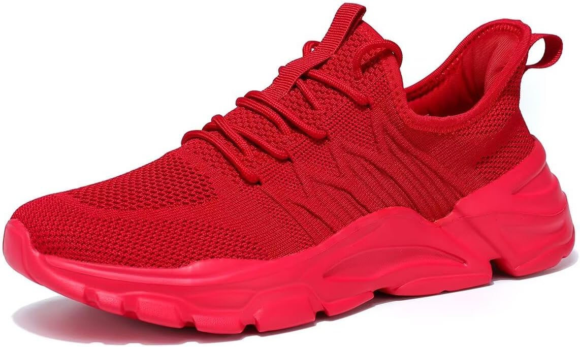 

Мужские кроссовки для бега, нескользящие, дышащие, легкие модные кроссовки, спортивная обувь с противоскользящей подошвой для ходьбы, тренировок и работы Srenket, красный