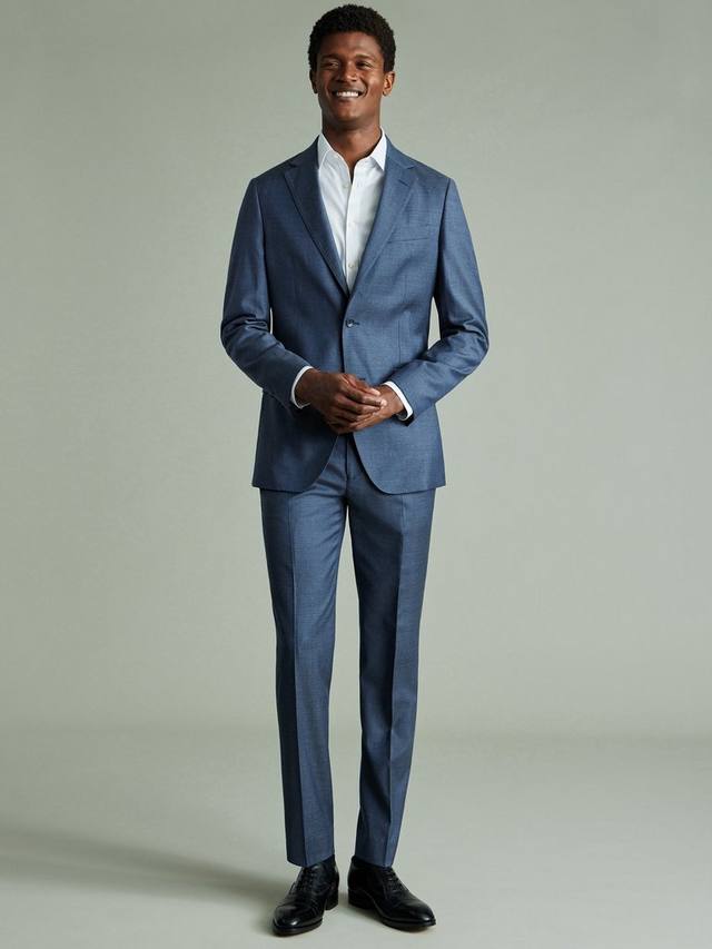 

Облегающие костюмные брюки из натуральной эластичной саржи Charles Tyrwhitt, цвет Airforce Blue