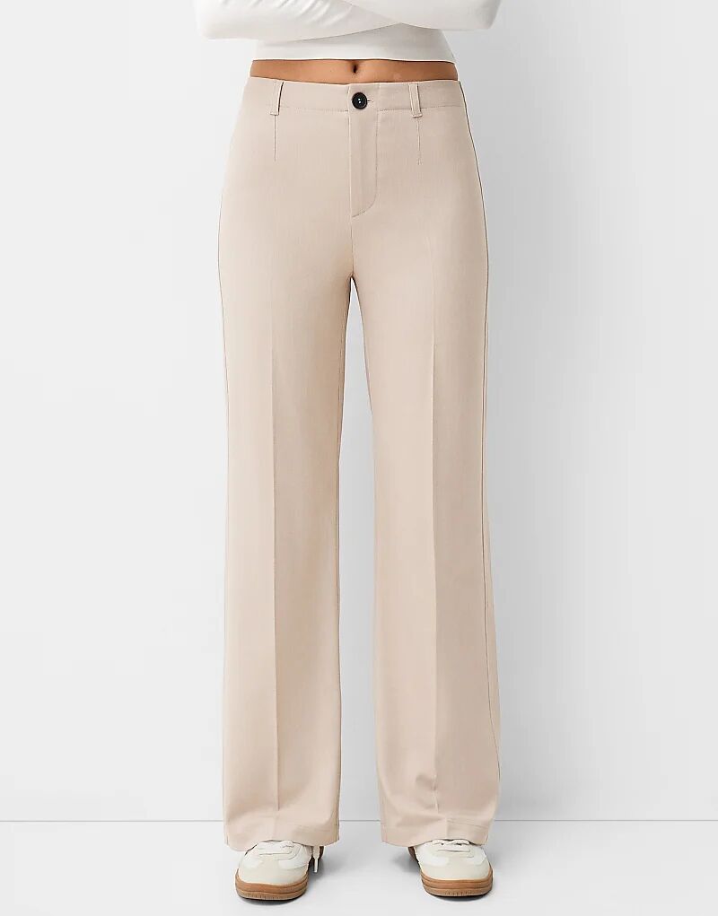 

Брюки Bershka Wide Leg в светло-бежевом цвете
