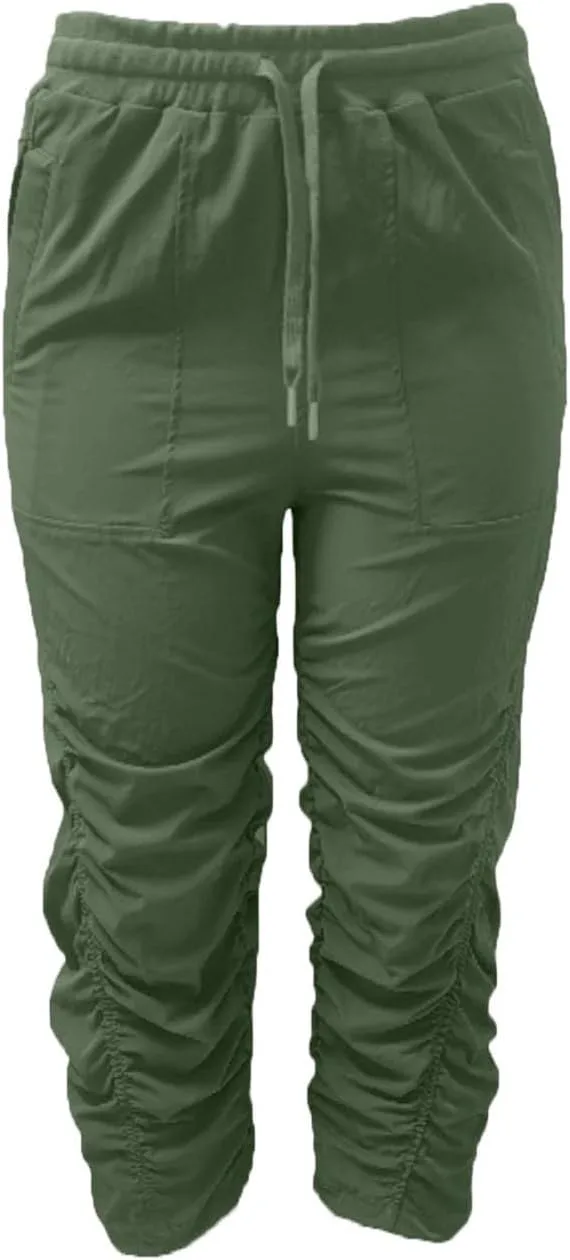 Женские летние капри-брюки Stretch Lightweight Quick-Dry Casual с кулиской и эластичным поясом для путешествий и отдыха на природе с карманами Generic, зеленый — фото 2