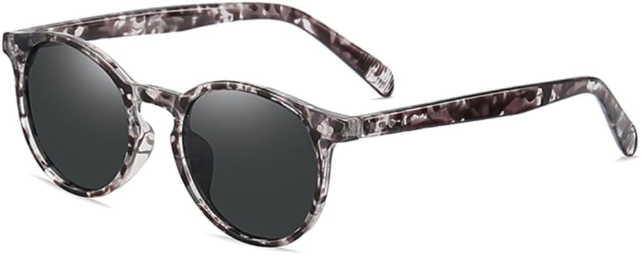 

Небольшие круглые поляризованные солнцезащитные очки для мужчин и женщин в винтажном стиле, сверхлегкие солнцезащитные очки с антибликовым покрытием для вождения VFDHN, White Leopard Grey