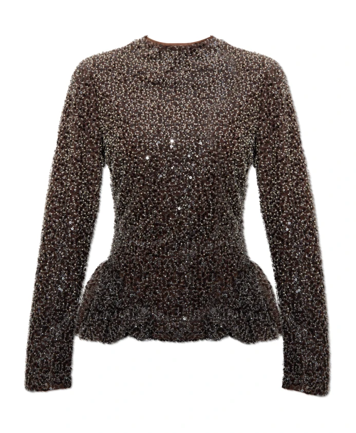 

Топ с пайетками и длинными рукавами Rotate Birger Christensen, коричневый