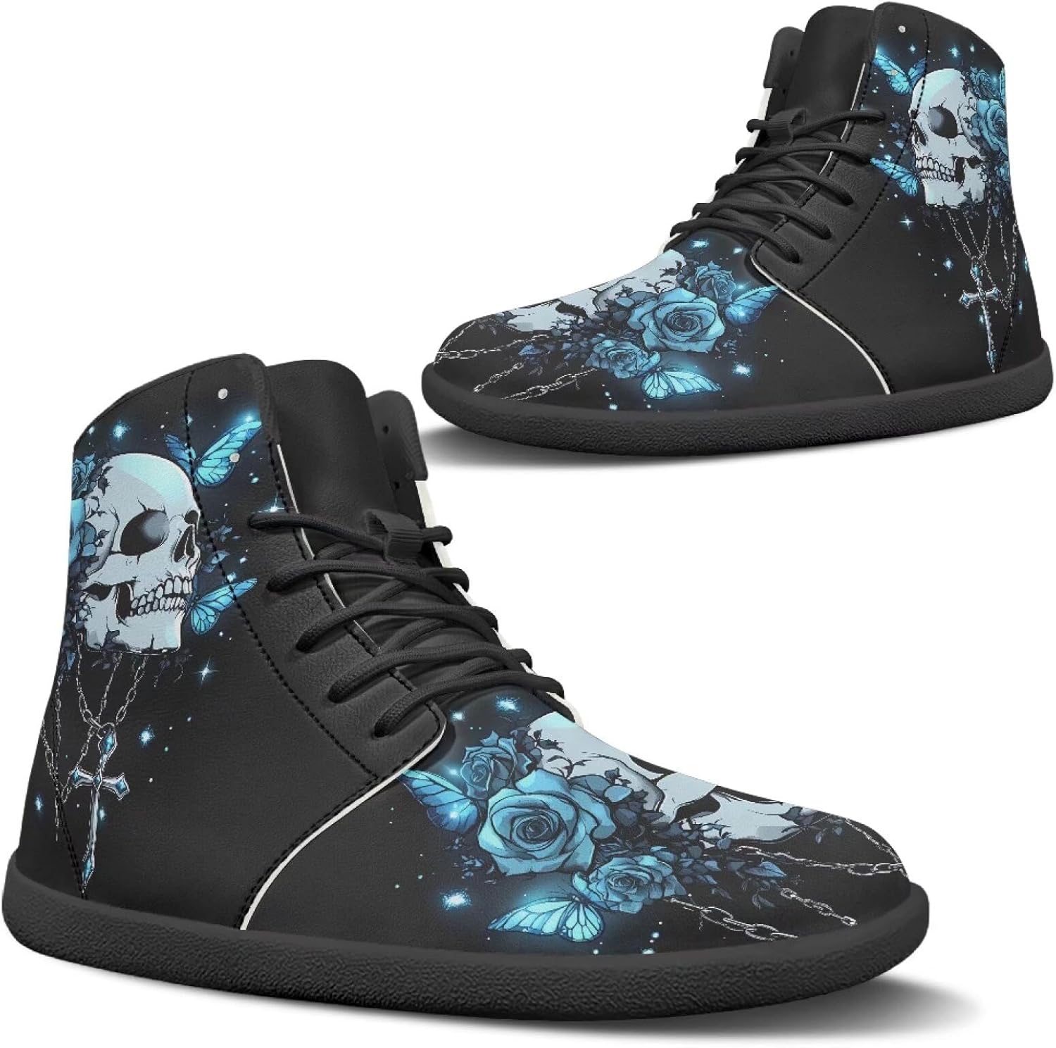 

Широкие кроссовки для ходьбы, унисекс Qoiuvncy, Skull Butterflies Rose