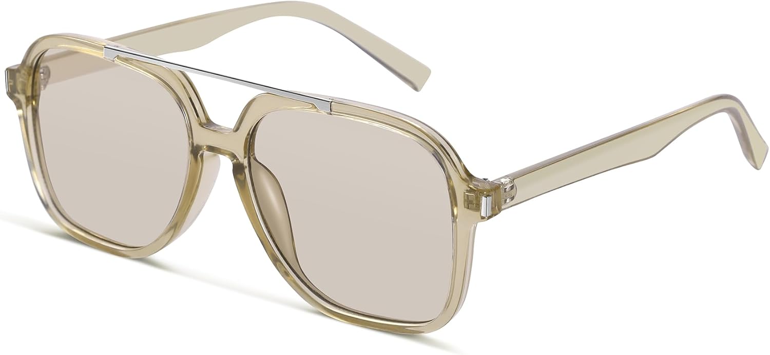 

Длинные модные солнцезащитные очки-авиаторы для женщин и мужчин, классический ретро-стиль 70-х, двойная перемычка, квадратная форма, винтажные солнцезащитные очки A2258 A LONG, C2 Clear Brown/Light Brown