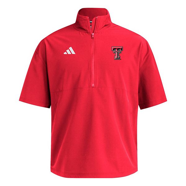 Мужская красная футболка Texas Tech Red Raiders с коротким рукавом и молнией на четверть Adidas — фото 3