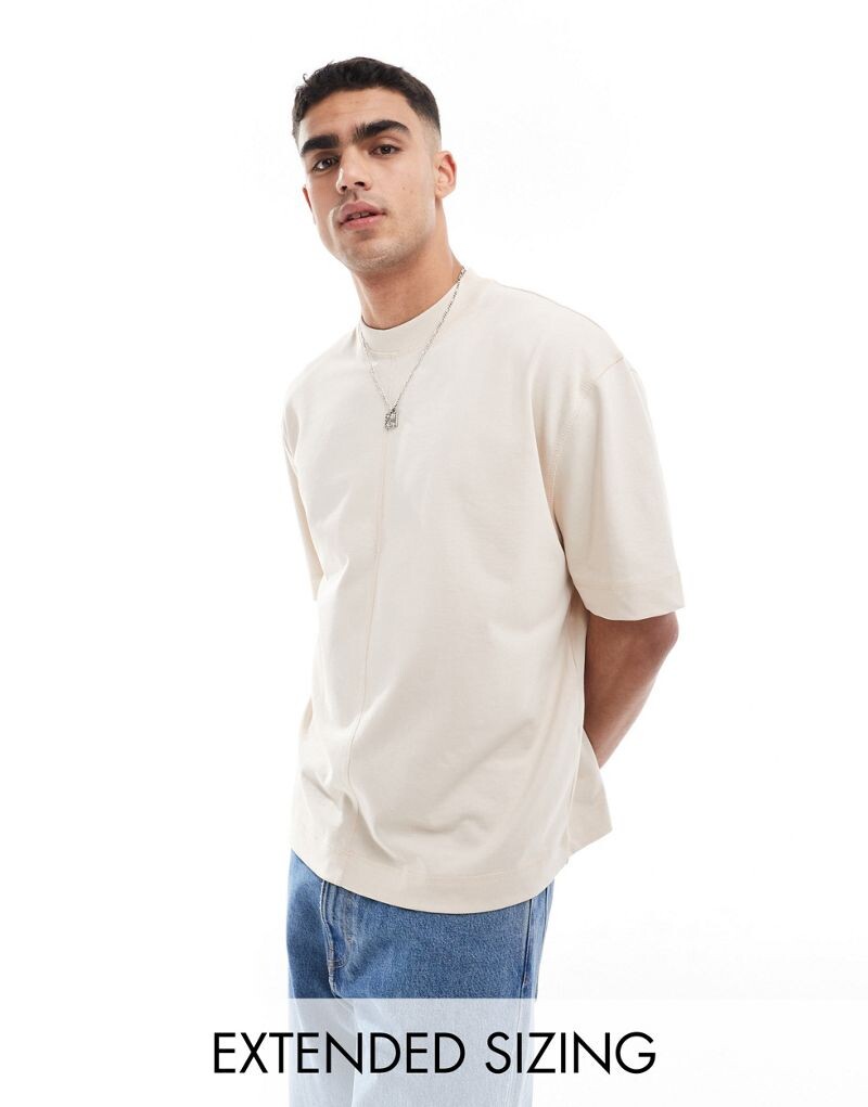 

Бежевая футболка оверсайз с отделкой по швам ASOS DESIGN