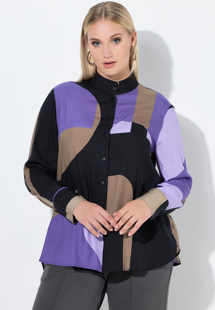 

Блуза Ulla Popken BUCHSTABEN A-LINIE STEHKRAGEN LANGARM, Purple