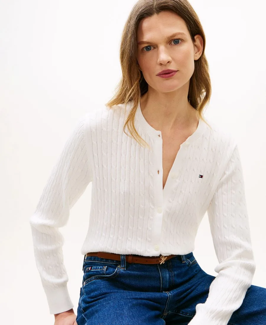 Женский кардиган крупной вязки с круглым вырезом Tommy Hilfiger, экрю — фото 3